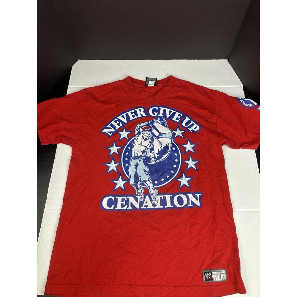 WWE John Cena Shirt Mens Large Red Never Give Up Cenation Wrestling WWE VTG 2011